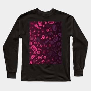 Halloween Pattern Art Design Pink Long Sleeve T-Shirt